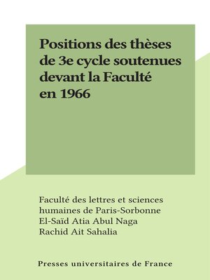 cover image of Positions des thèses de 3e cycle soutenues devant la Faculté en 1966